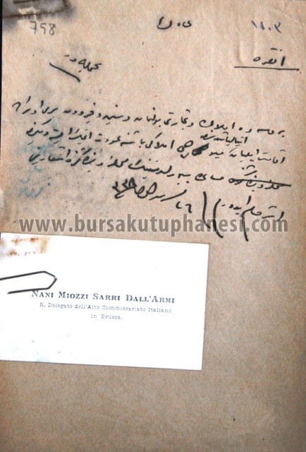 Belge-Bursa'da emlak ve ticareti bulunan İtalya tebasından Mösyö Çey'in Bursa'ya dönmesine müsaade talebi.26.10.1922