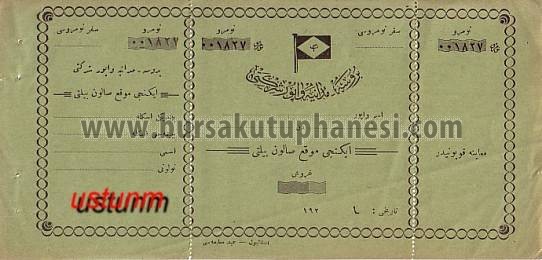 Bursa Mudanya Osmanlıca Vapur Bileti , 1827