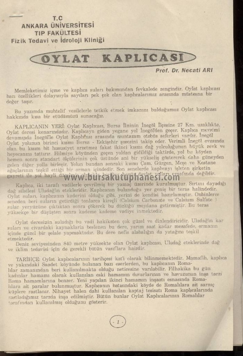 Bursa, İnegöl Oylat Kaplıcaları broşürü