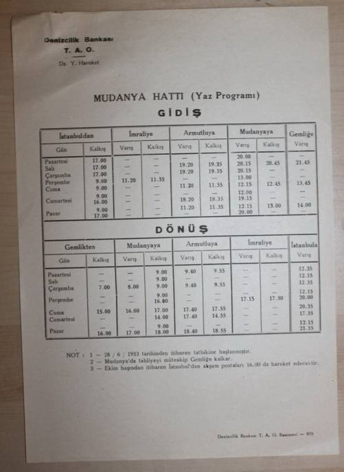 Mudanya Hattı Yaz Programı 1953