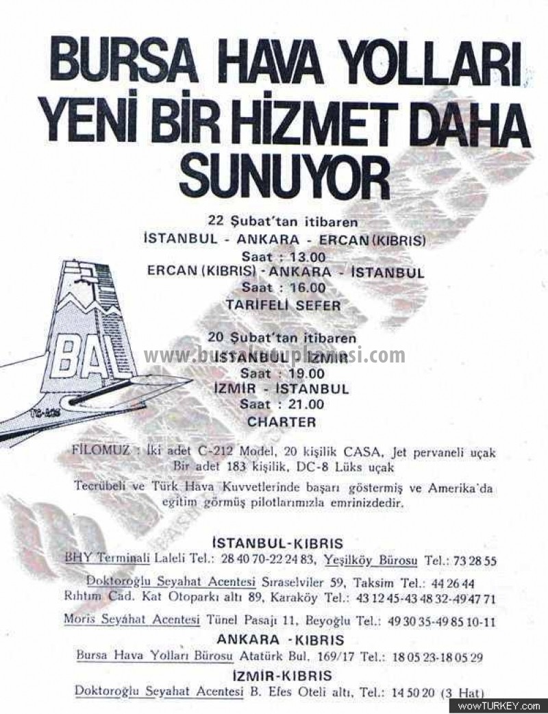 Broşür-Bursa havayolları uçakları 1980 yılı tanıtımı