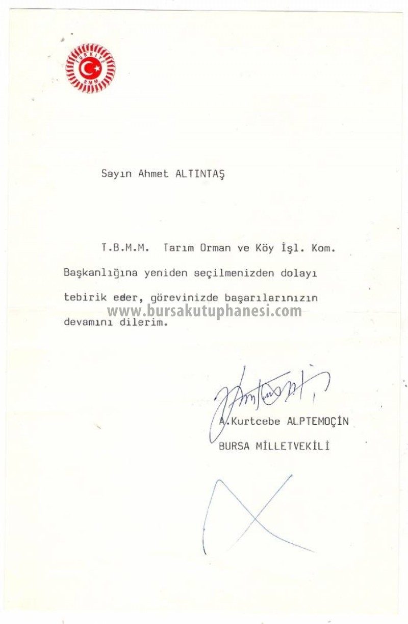 Bursa milletvekili Kurtcebe Alptemoçin imzalı kutlama